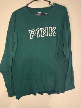 Victoria's Secret PINK Green Campus Long Sleeve Tee Shirt XL